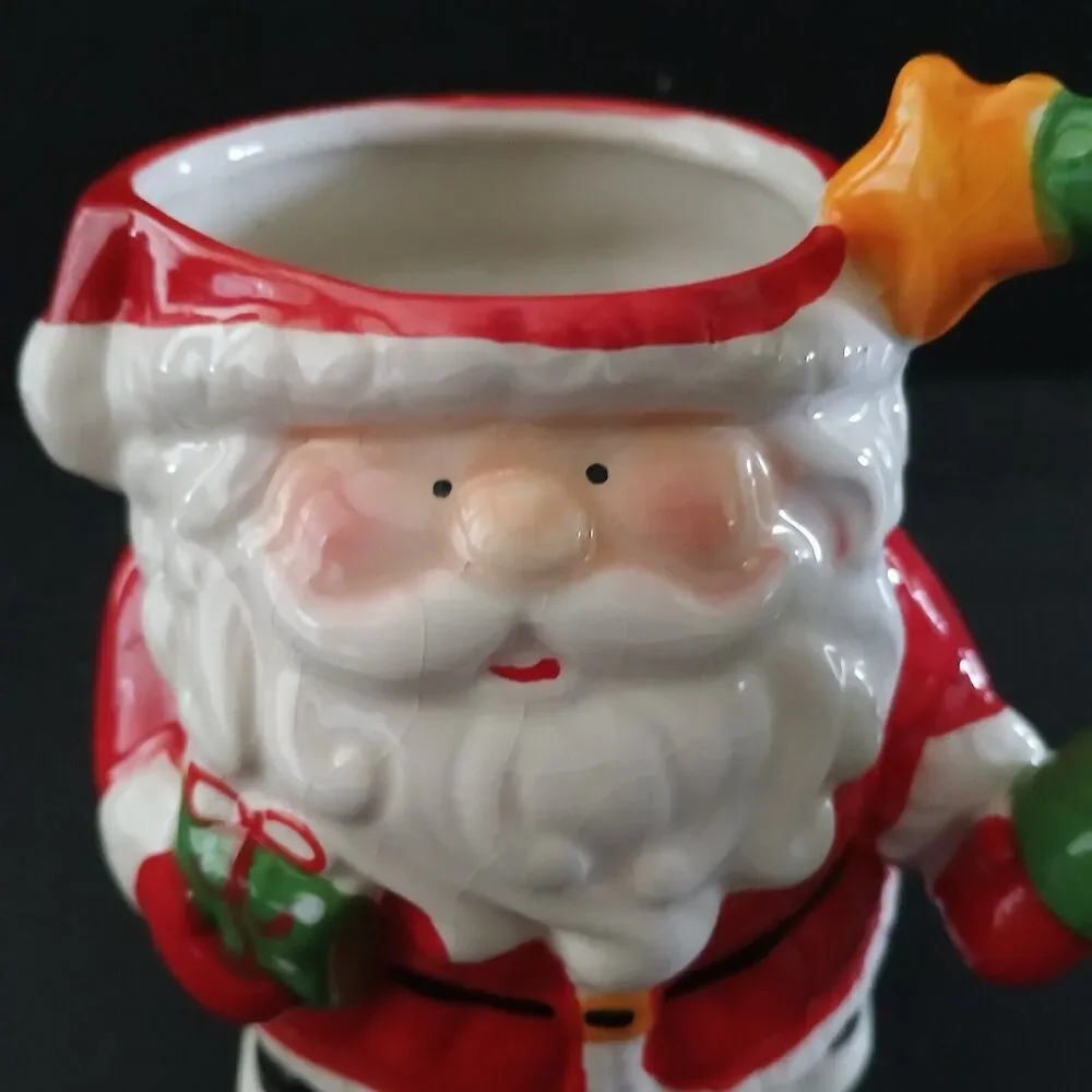 Pier 1 Santa Claus Mug Hand Painted Earthenware 16 Ounce Coffee Tea Holiday Mug